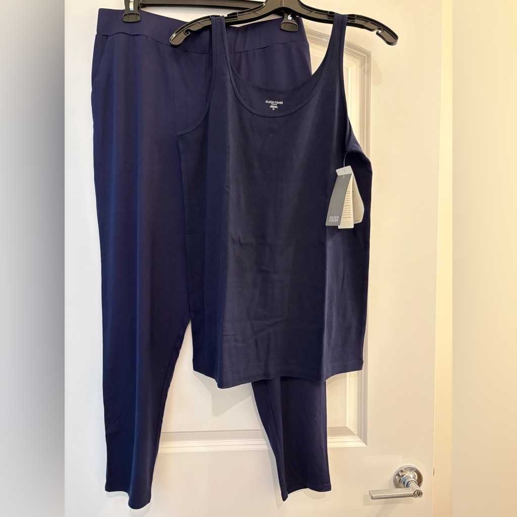 Eileen Fisher Nwt L Viscose Jersey Pants And 2x Cotton Tank In Midnight